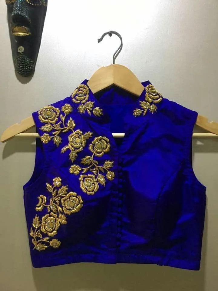 Classic Royal Blue Collar Style Blouse
