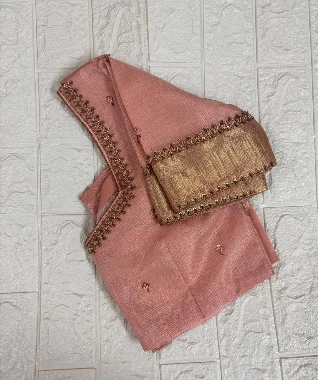 Handcrafted Peach Thread Work Blouse – Perfect for Subtle Glam
