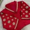 Handcrafted Red Kundan Work Collar Neck Blouse