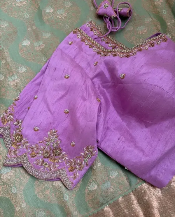 Lavender Zardosi Hand-Embroidered Cutwork Blouse