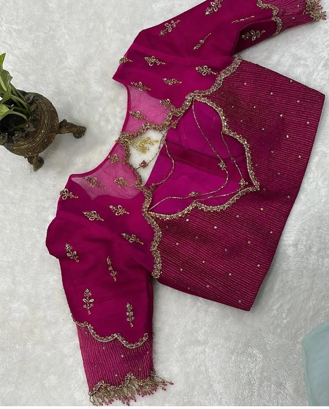 Luxury Pink Net Blouse with Zardosi Handwork