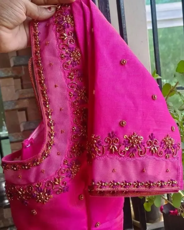 Minimalist Pink Net Blouse for Party Wear