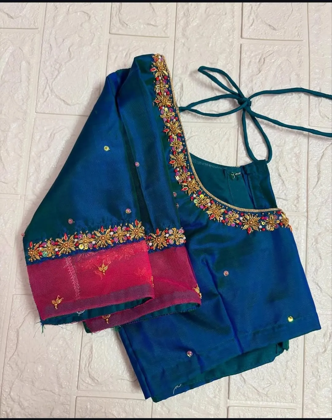 Premium Blue Net Blouse with Embellishments for Wedding Look