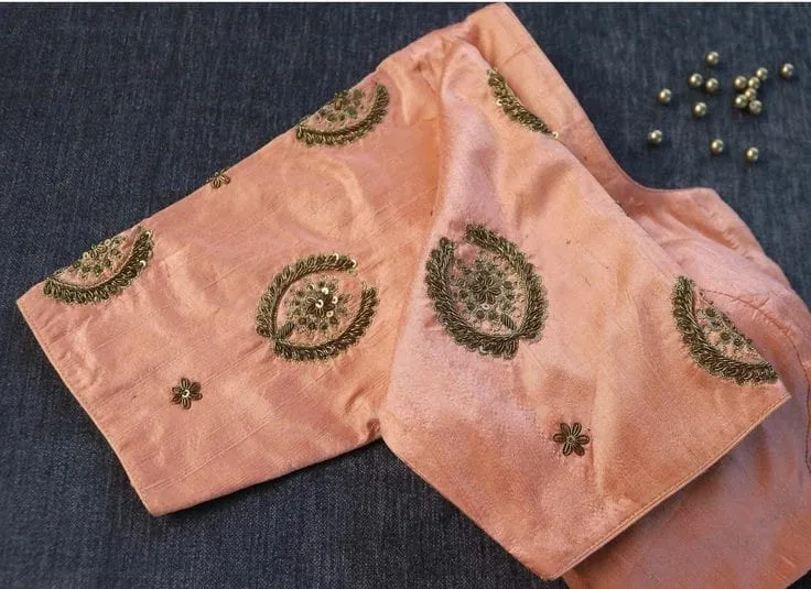 Stylish Peach Silk Blouse for Party Wear