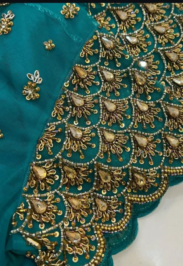 Stylish Rama Green Net Embroidered Blouse