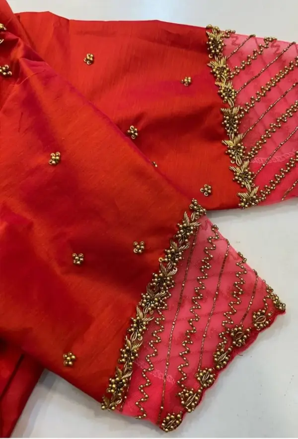 Trendy Red Net Zardosi Maggam Work Blouse