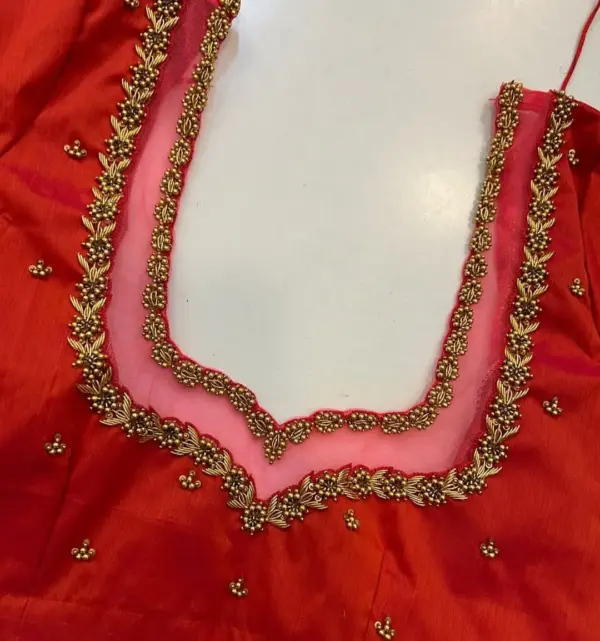 Trendy Red Net Zardosi Maggam Work Blouse