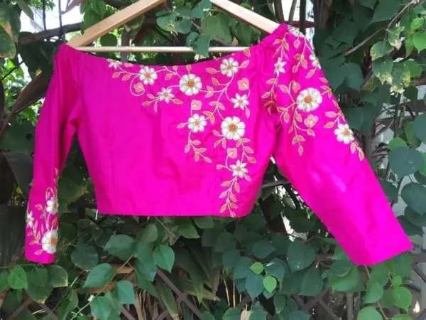 Blushing Beauty: Pink Full Sleeve Blouse with Luxe Floral Embroidery