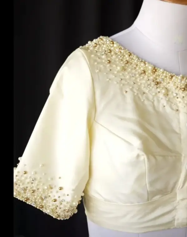 Creme Pearl Embellished Party Blouse