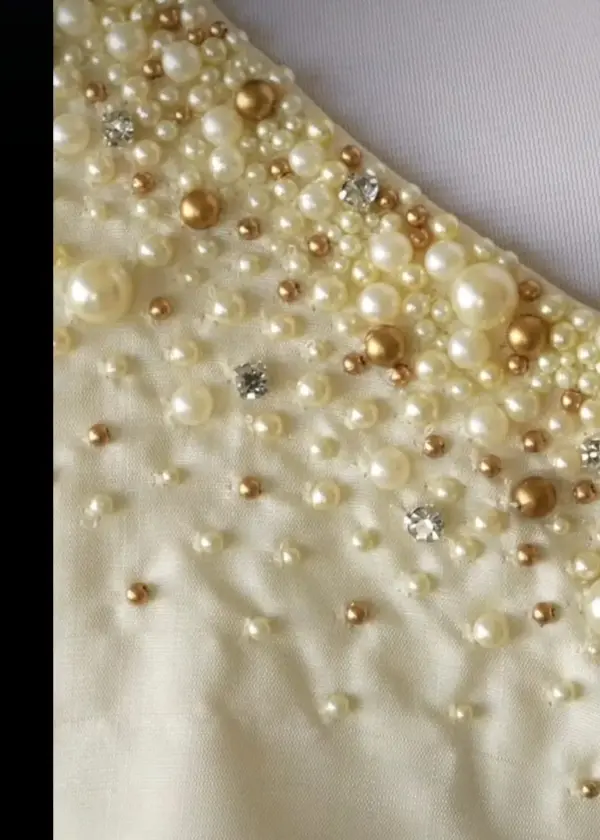 Creme Pearl Embellished Party Blouse