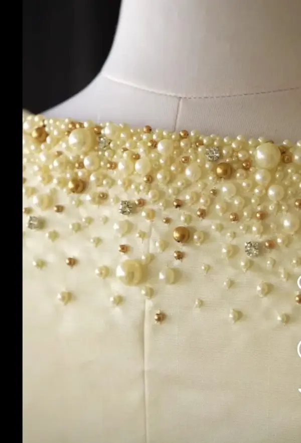 Creme Pearl Embellished Party Blouse