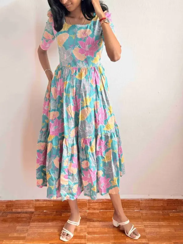 Elegant Blue Floral Printed Maxi Dress