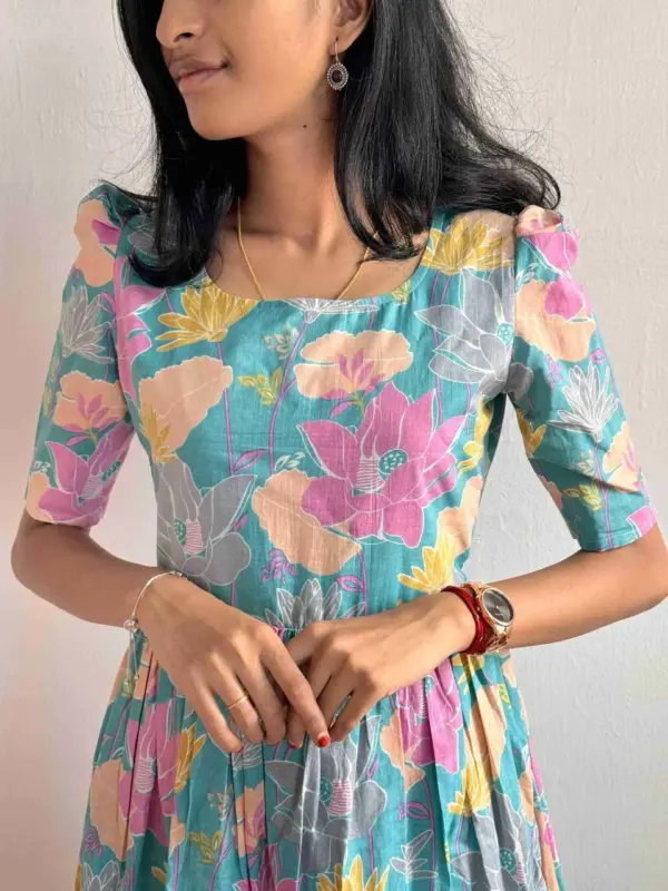 Elegant Blue Floral Printed Maxi Dress