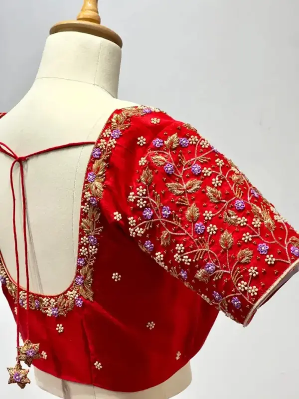 Enchanting Glory – Luxe Red Designer Blouse Crafted for Bridal Grandeur
