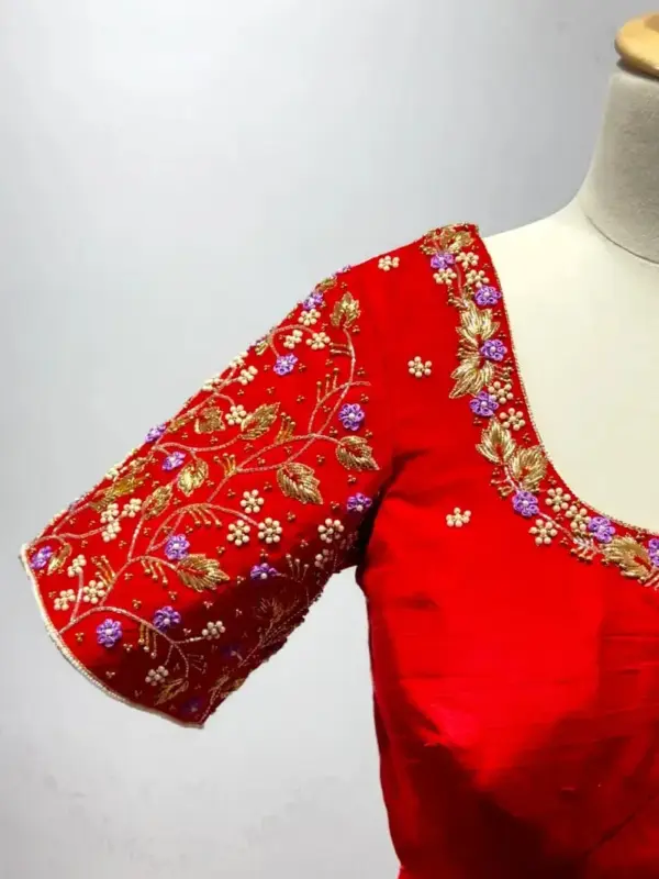Enchanting Glory – Luxe Red Designer Blouse Crafted for Bridal Grandeur