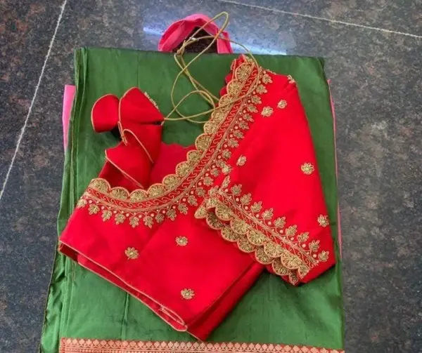 Exquisite Charm – Red Cutwork Blouse with Luxe Detailing