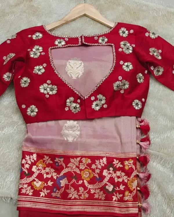 Majestic Bloom – Red Floral Maggam Work Designer Blouse