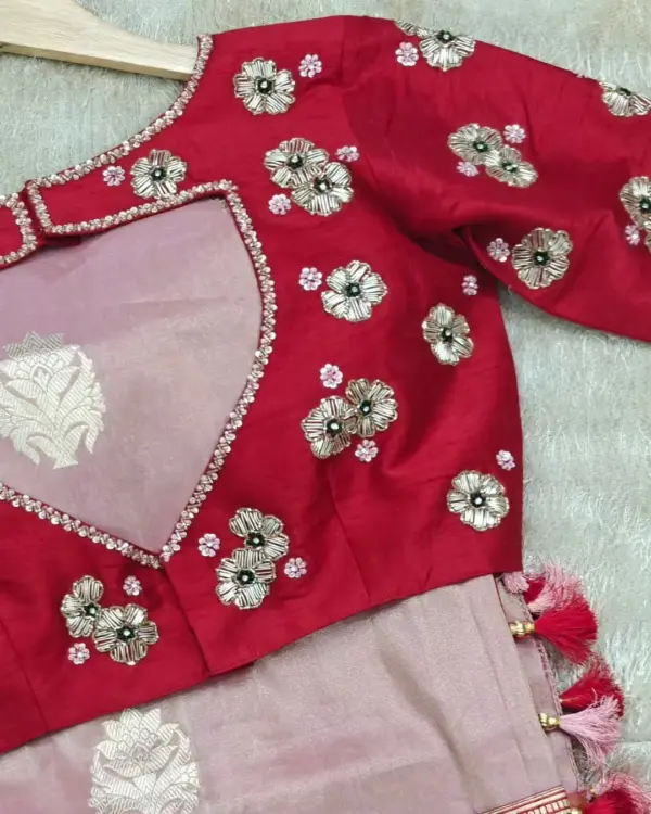 Majestic Bloom – Red Floral Maggam Work Designer Blouse