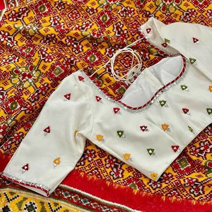 Pure Perfection – Half White Mirror Work Blouse for Subtle Glam