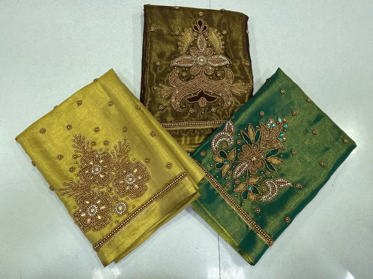 Radiant Charm – Premium Tissue Aari Beads Work Blouse at Best Deal!