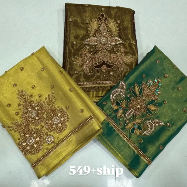 Radiant Charm – Premium Tissue Aari Beads Work Blouse at Best Deal!
