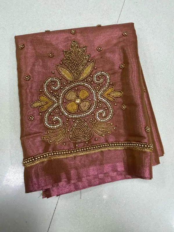 Radiant Charm – Premium Tissue Aari Beads Work Blouse at Best Deal!