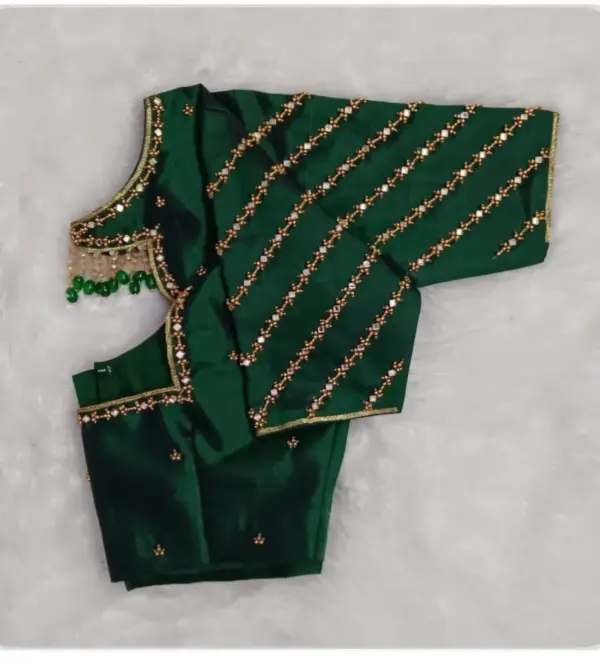 Serene Green Beauty – Handcrafted Bead Work Blouse for Subtle Sophistication