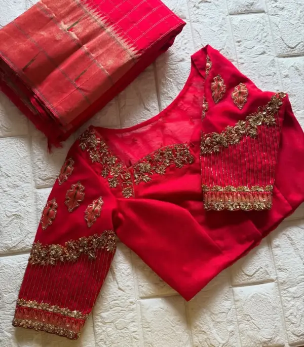 Statement Bridal Wear – Red Net Blouse with Rich Zardosi Embroidery