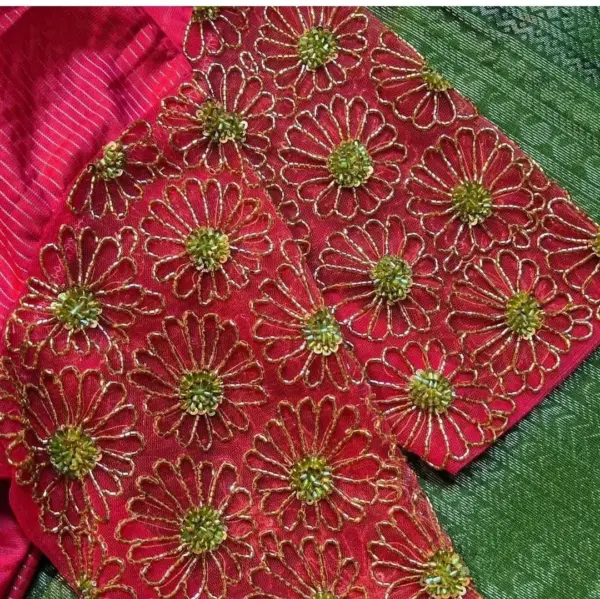 Statement Pink Blouse – High Neck Charm & Handcrafted Sugar Beads Artistry