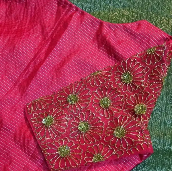 Statement Pink Blouse – High Neck Charm & Handcrafted Sugar Beads Artistry