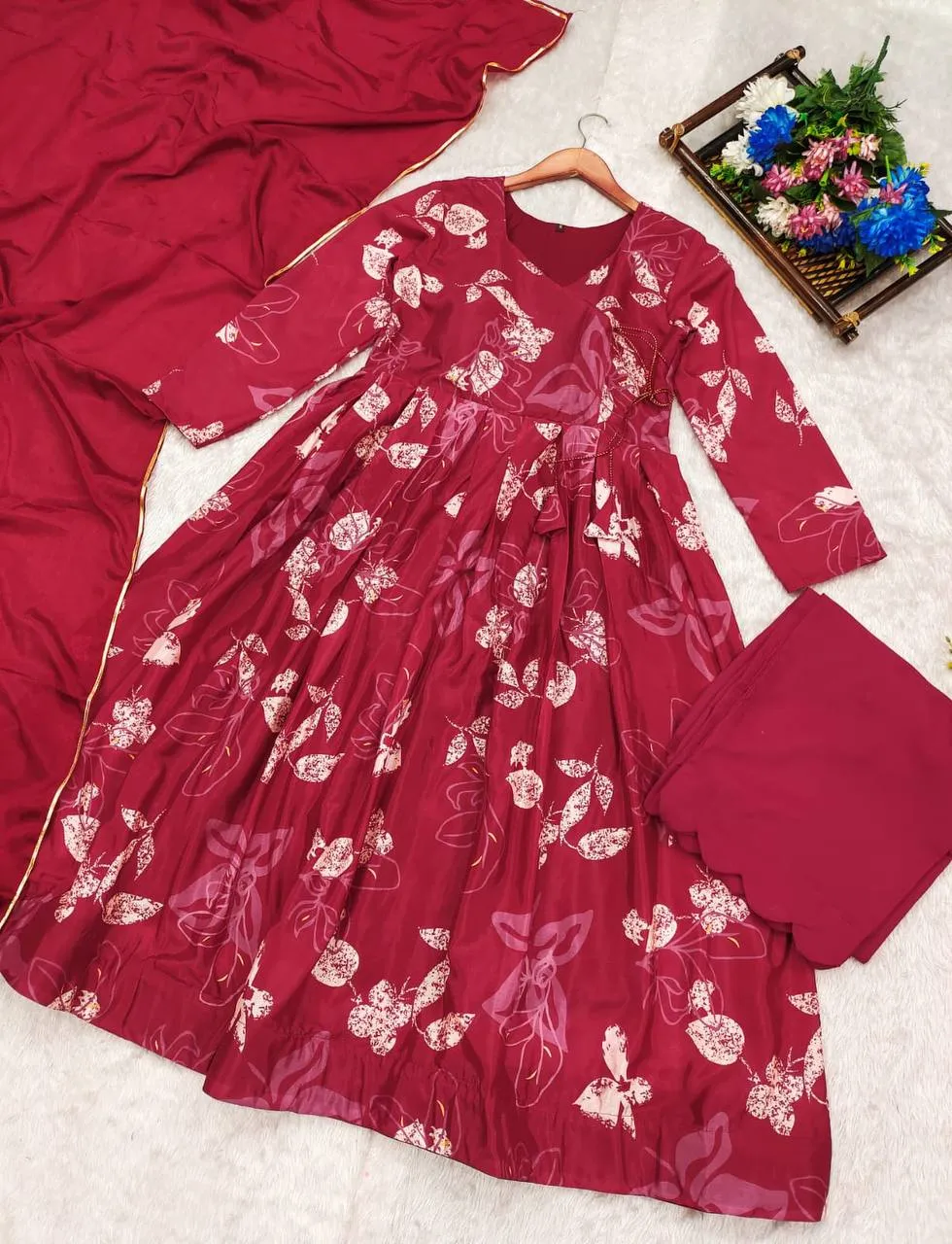 Stylish Aura Maroon Suit with Dupatta