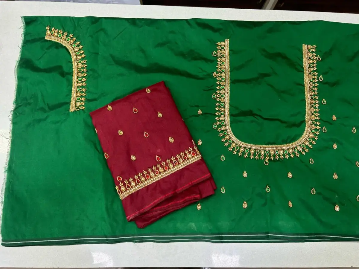 Subtle Sparkle – Designer Beads & Kundan Border Blouse at Best Price! 6