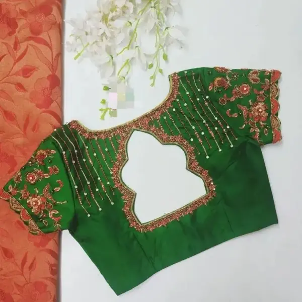 Unveil Royal Charm: Designer Green Cutwork Bridal Blouse