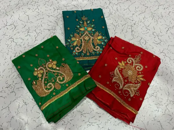 Bottle Green Designer Aari Work Blouse – Sophisticated & Striking