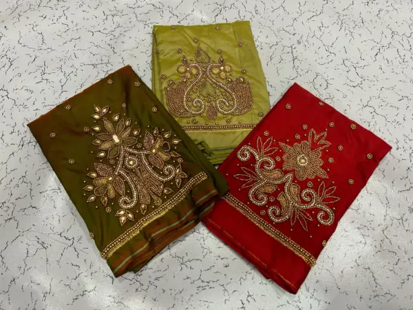 Bottle Green Designer Aari Work Blouse – Sophisticated & Striking