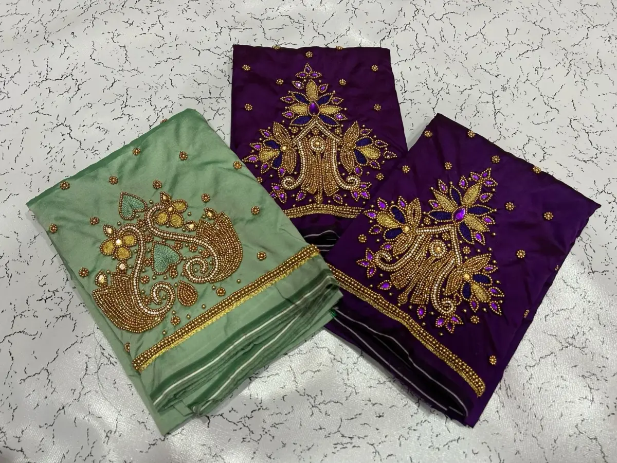 Bottle Green Designer Aari Work Blouse – Sophisticated & Striking 3