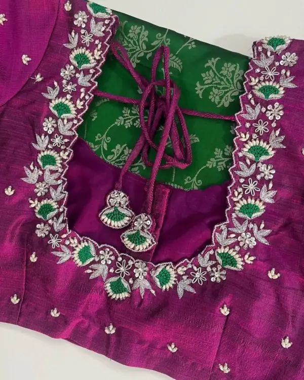 Bridal Perfection – Designer Pearl Embellished Net Blouse in Regal Purple