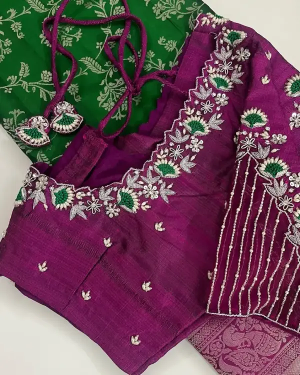 Bridal Perfection – Designer Pearl Embellished Net Blouse in Regal Purple