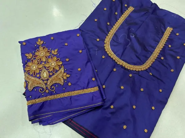 Charming Blue Aari Blouse – Designer Beads Work at Offer Price