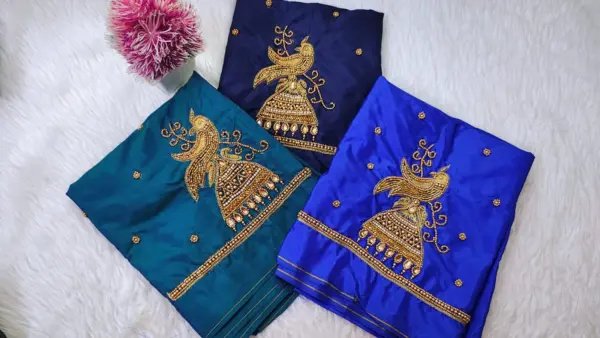 Designer Minimal Peacock Blouse – Subtle Glam in Every Thread