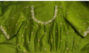 Elegant Charm – Green Raw Silk Minimal Maggam Work Blouse 3