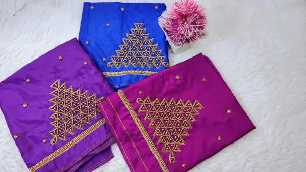 Elegant Traditional Checks Purple Aari Work Blouse – Limited Time Offer