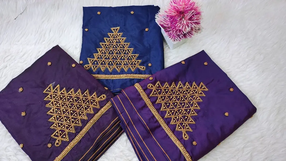 Elegant Traditional Checks Purple Aari Work Blouse – Limited Time Offer 3