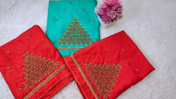 Elegant Traditional Checks Purple Aari Work Blouse – Limited Time Offer