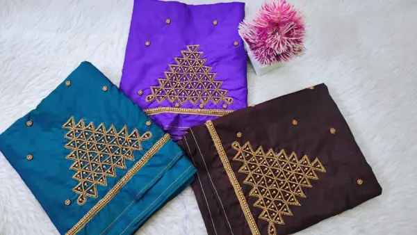 Elegant Traditional Checks Purple Aari Work Blouse – Limited Time Offer