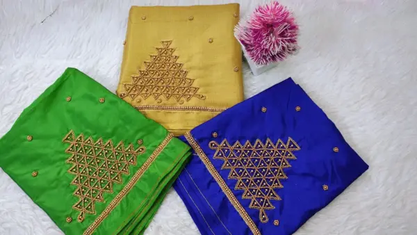 Elegant Traditional Checks Purple Aari Work Blouse – Limited Time Offer