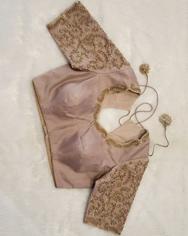 Elite Pastel Peach Heavy Work Blouse – Crafted for Wedding Glam