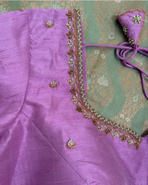 Enchanting Lavender – Designer Zardosi Work Blouse in Raw Silk