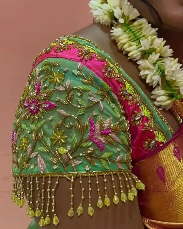 Evergreen Elegance – All Over Maggam Work Green Wedding Blouse