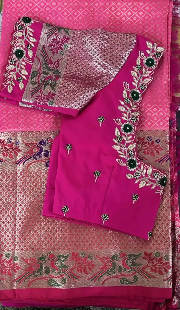 Floral Fantasy – Pink Thread Aariwork Bridal Blouse for Fairytale Weddings